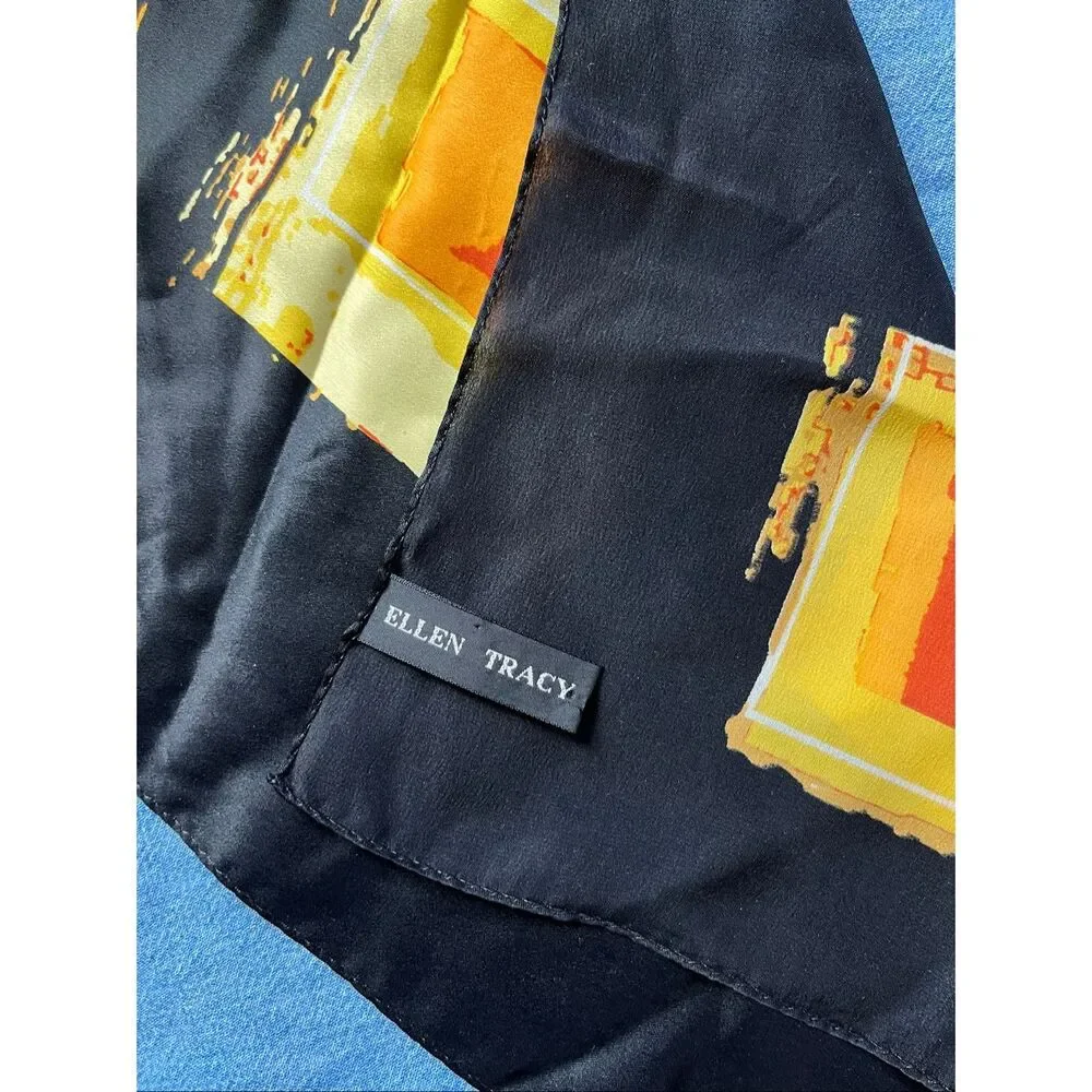 Ellen Tracy Silk Scarf Gallery Art Print Abstract Colorblock Modernist 52x11